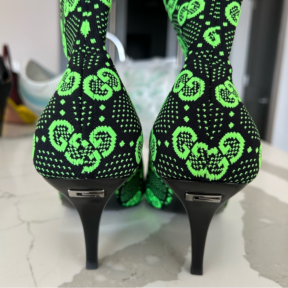 GUCCI GG Knit Ankle Boots Green 40 - Picture 6 of 6